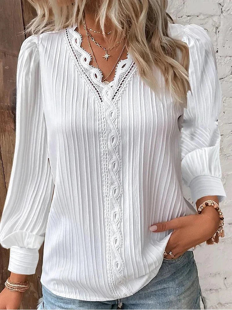 Camille™ | Blouse Élégante en Chiffon avec Détails en Dentelle