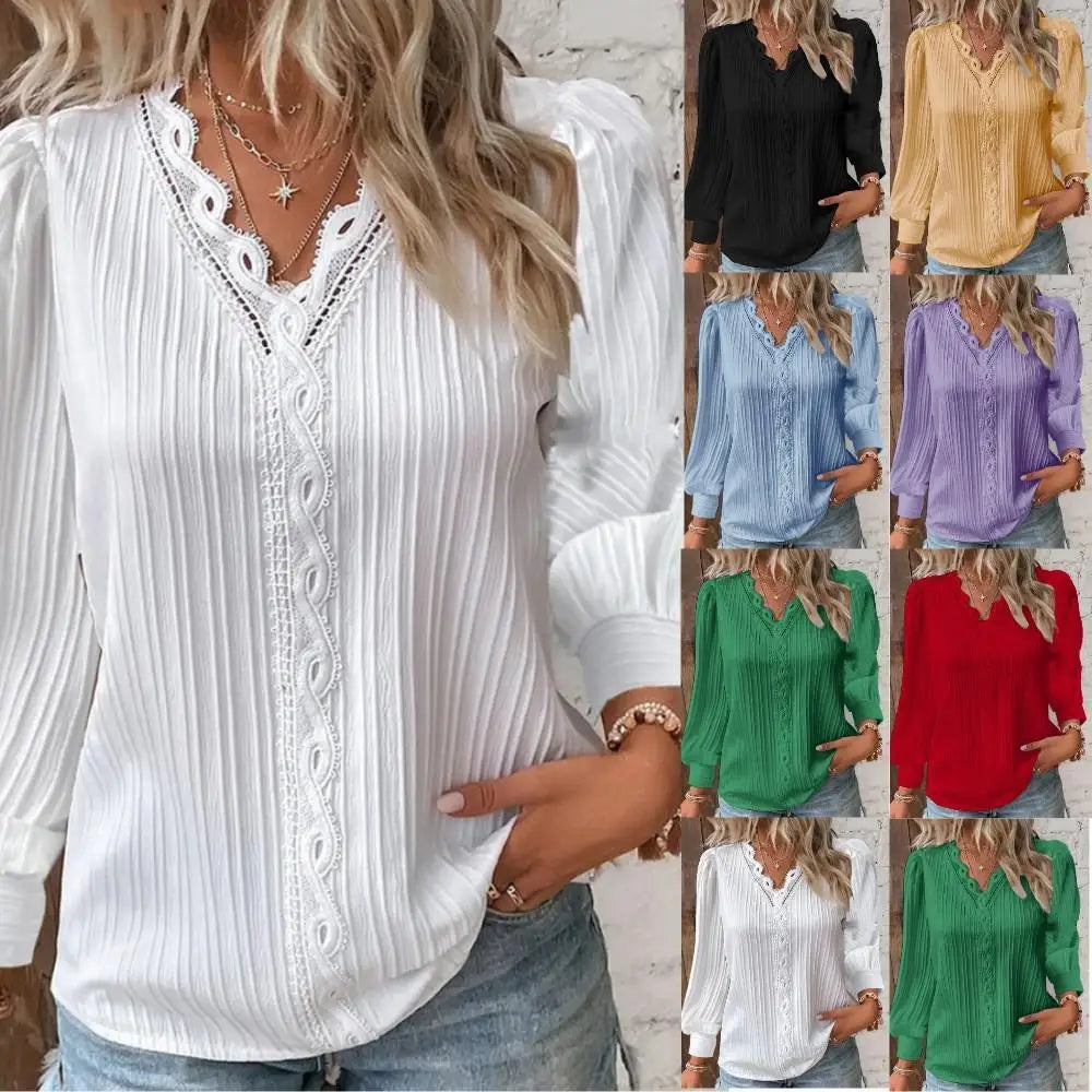 Camille™ | Blouse Élégante en Chiffon avec Détails en Dentelle